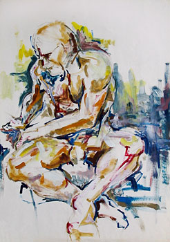 Akt sitzend, ca. 40 x 60 cm, Tempera