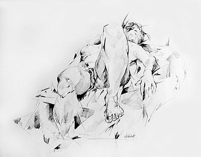 liegender Akt, ca. 40 x 60 cm, Bleistift auf Papier