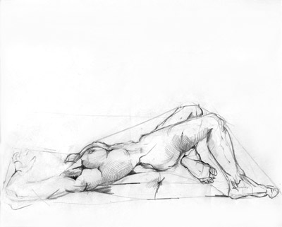 liegender Akt, ca. 25 x 40 cm, Bleistift auf Papier 