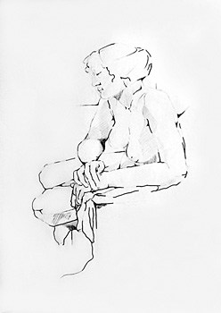 weibl. Akt, sitzend, ca. 40 x 60 cm, Bleistift