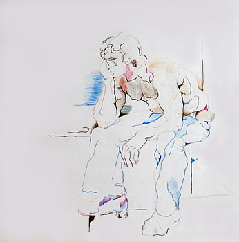 Figur, sitzend, ca. 40 x 50 cm, Buntstift auf Papier
